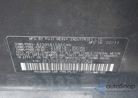 2011 Subaru Impreza 2.5I Premium из США, поврежденный, VIN JF1GH6B66BG822054